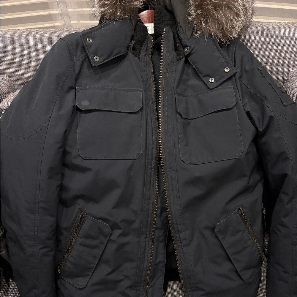 Moose Knuckles Navy Jacket with Fur Trim